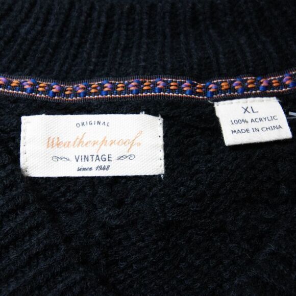 NWOT Weatherproof Vintage V-neck cabled‎ sweater, black, XL - Picture 6 of 10